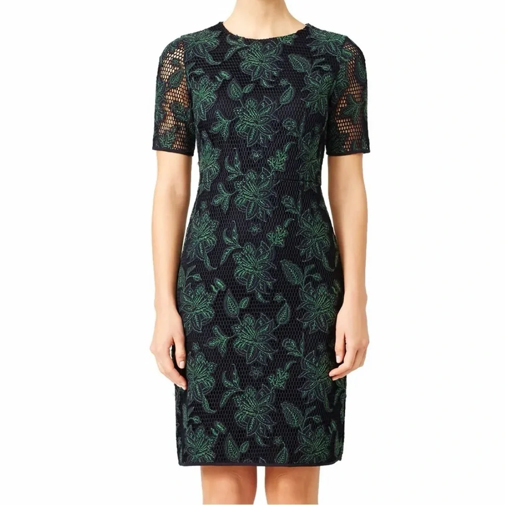 NWOT Tory Burch Blue Lace Appliqué Fishnet Sheath Dress Midi - Sz 6 MSRP $400 - Picture 3 of 6
